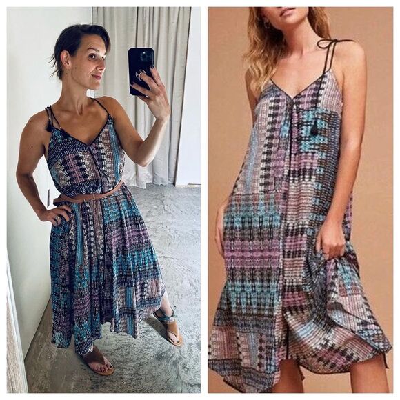 Anthropologie Akemi + Kin Tassel Midi Dress NEW Boho Rayon Small - Picture 1 of 13